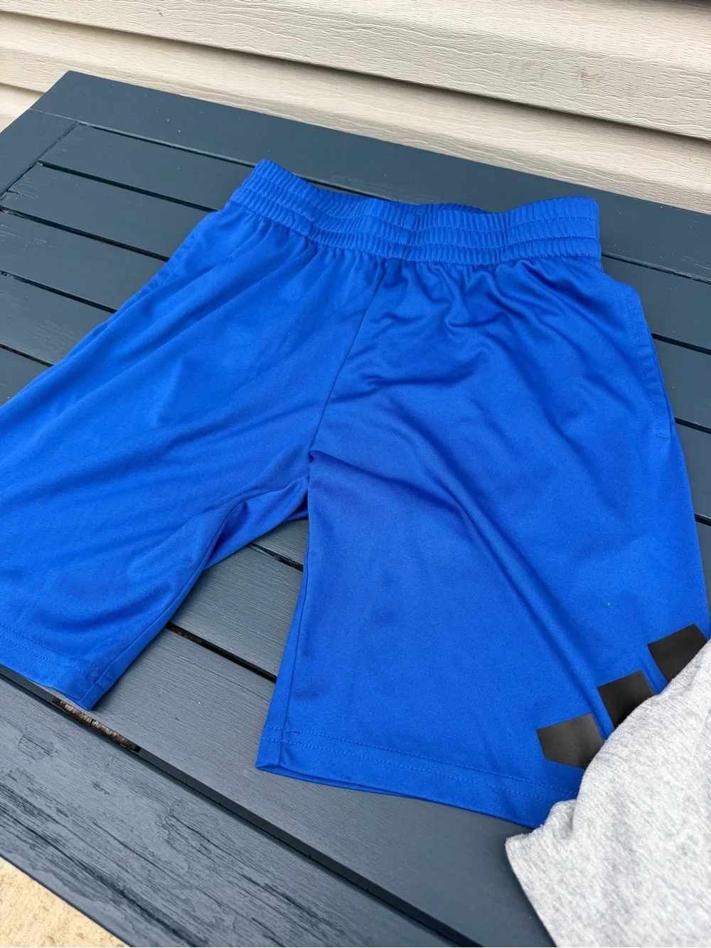 adidas Grey Graphic Basketball T-Shirt & Blue Athletic Shorts Kids Matching Set